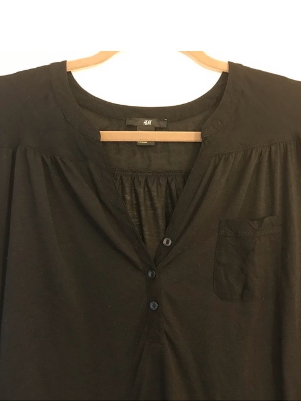 H&M Black Henley Blouse 3/4 Sleeves M - Picture 3 of 8